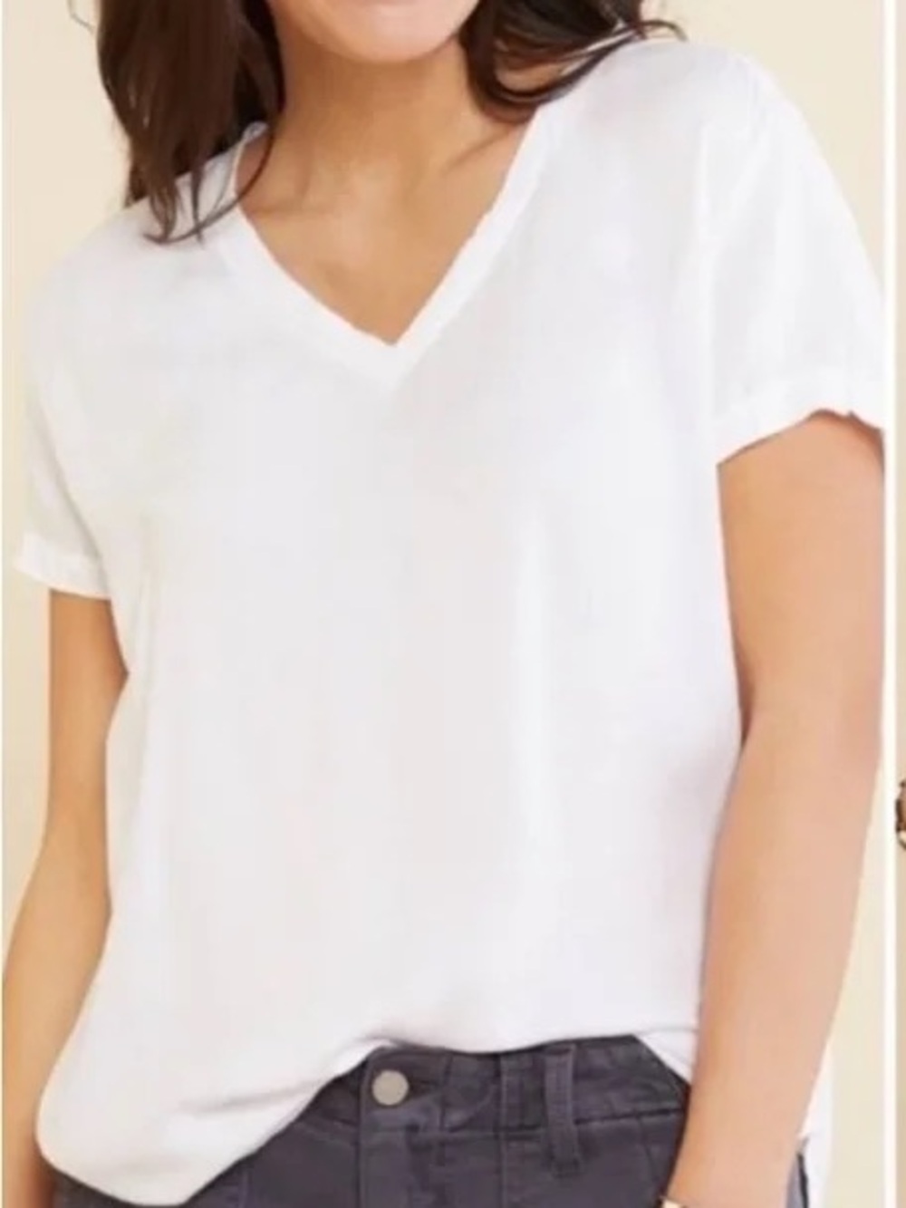 cloth & stone White V-Neck Short Sleeve Tee